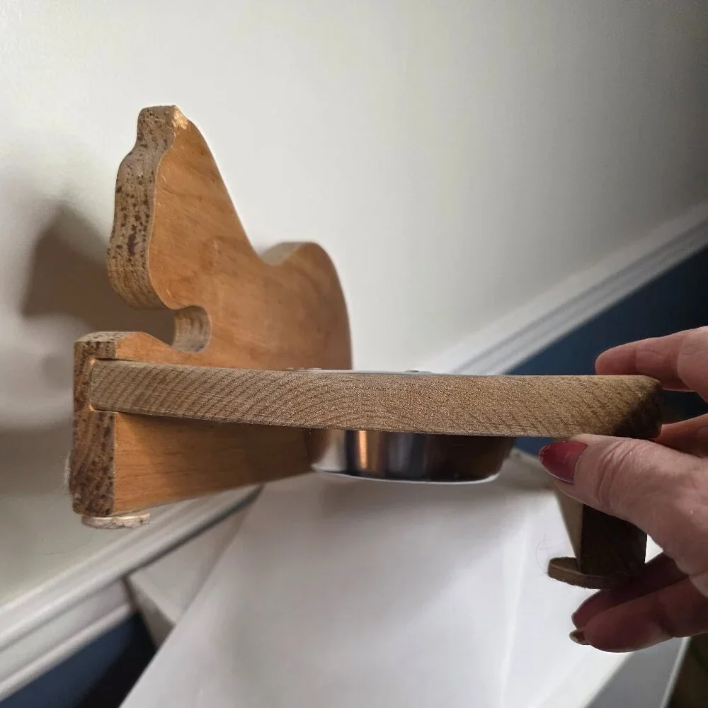 Wooden Elevated Cat Set of Two Metal Feed Bowls